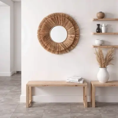 Round-Farmhouse-Mirror-With-Straw-8.webp Round Farmhouse Straw Mirror – Handwoven Raffia Wall Decor (Small, Medium)
