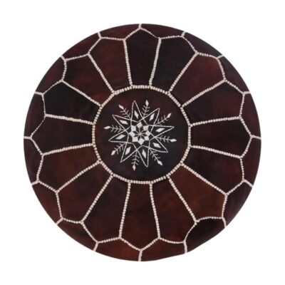 Round-Moroccan-Leather-Pouf-Dark-Brown.jpg Dark Brown Leather Pouf Ottoman – Handcrafted Moroccan Round Pouf (21″ × 12″)