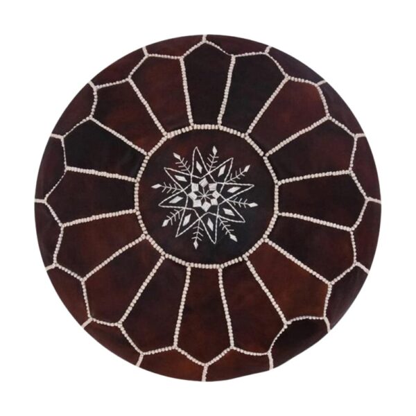 Round-Moroccan-Leather-Pouf-Dark-Brown.jpg Dark Brown Leather Pouf Ottoman – Handcrafted Moroccan Round Pouf (21″ × 12″)