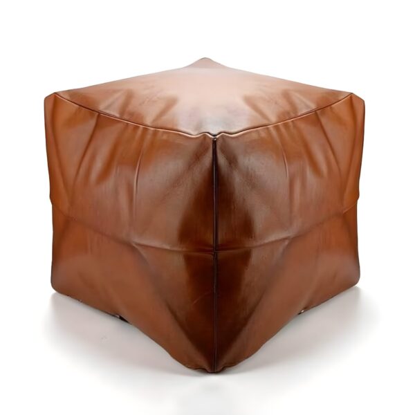 Stylish-Moroccan-Leather-Pouffe-Ottoman-1.jpg Handcrafted Leather Square Pouffe Ottoman – 16″ Minimalist Moroccan Design
