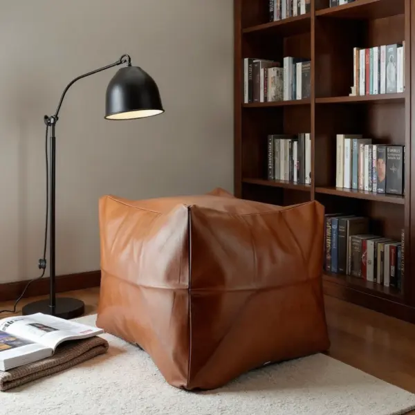Stylish-Moroccan-Leather-Pouffe-Ottoman-3.webp Handcrafted Leather Square Pouffe Ottoman – 16″ Minimalist Moroccan Design