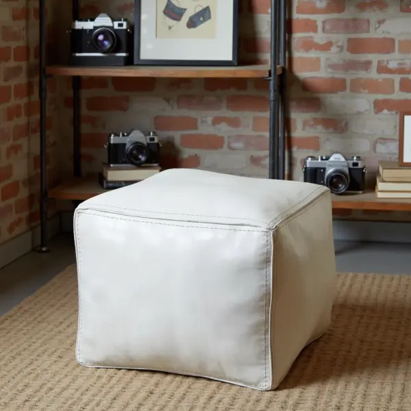 Stylish-Moroccan-White-Square-Leather-Pouf-5.webp White Square Leather Pouf – Modern Moroccan Handcrafted Ottoman (16″ × 16″ × 15″)