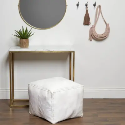 Stylish-Moroccan-White-Square-Leather-Pouf-8.webp White Square Leather Pouf – Modern Moroccan Handcrafted Ottoman (16″ × 16″ × 15″)