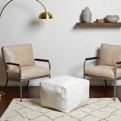 Stylish-Moroccan-White-Square-Leather-Pouf-9.webp White Square Leather Pouf – Modern Moroccan Handcrafted Ottoman (16″ × 16″ × 15″)
