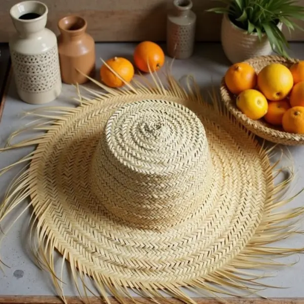 Summer-Straw-Hats-Palm-Leaf-Hat-5-1000x1000-1.webp Artisanal Fringe Summer Straw Hat – Handwoven Wide Brim Sun Hat (26″)