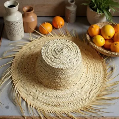 Summer-Straw-Hats-Palm-Leaf-Hat-5.webp Artisanal Fringe Summer Straw Hat – Handwoven Wide Brim Sun Hat (26″)