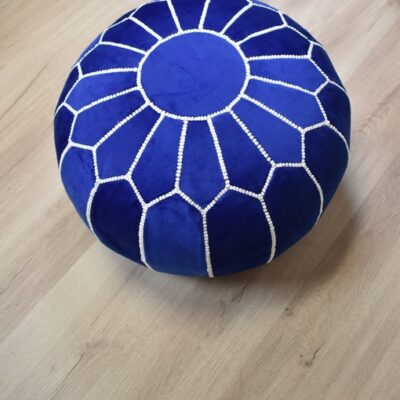 Untitled-26.jpg Velvet Pouffe – Blue and White | 55x35 cm Handcrafted Round Ottoman