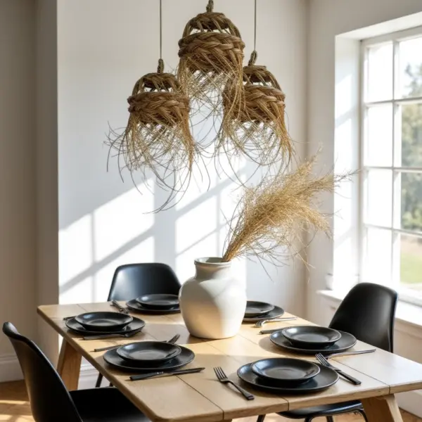 be1da9b8-e9aa-420e-9e6c-c60f5b44261b.webp Bohemian Straw Pendant Light – Handwoven Moroccan Lamp Shade (20 × 20 cm)
