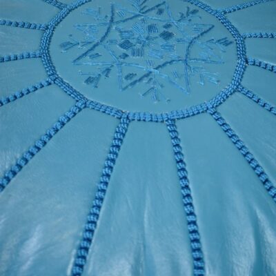 blauwe-poef-2.jpg Leather Pouffe – Turquoise | 55x35 cm Handcrafted Round Ottoman