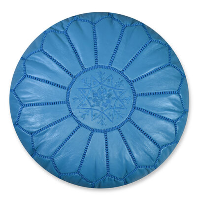 blauwe-poef.jpg Leather Pouffe – Turquoise | 55x35 cm Handcrafted Round Ottoman