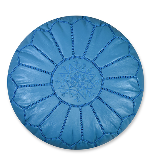 blauwe-poef.jpg Leather Pouffe – Turquoise | 55x35 cm Handcrafted Round Ottoman
