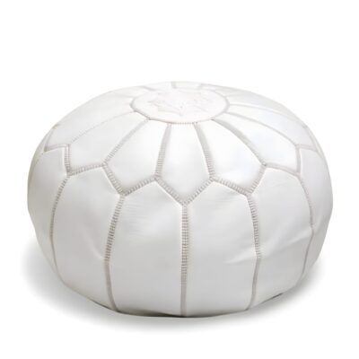 d88cb5d2-7e42-47f5-842b-0763d768c54d.jpg White Moroccan Leather Pouf – Handcrafted Round Ottoman (21″ × 12″)