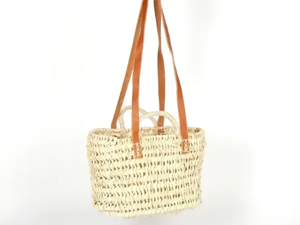 Moroccan Rectangular Wicker Basket – Handwoven Storage with Long & Short Handles