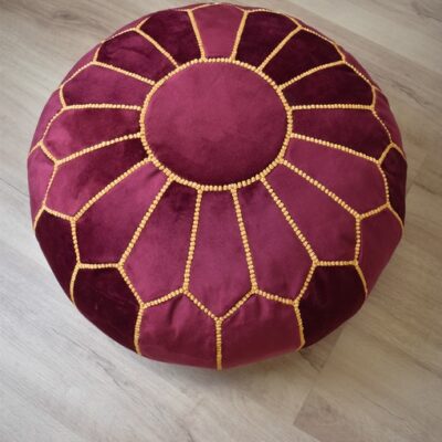 pink-yellow-poef-1.jpg Velvet Pouffe – Pink and Yellow | 55x35 cm Handcrafted Round Ottoman