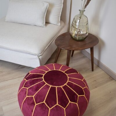 pink-yellow-poef-2.jpg Velvet Pouffe – Pink and Yellow | 55x35 cm Handcrafted Round Ottoman