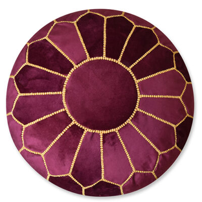pink-yellow-poef.jpg Velvet Pouffe – Pink and Yellow | 55x35 cm Handcrafted Round Ottoman