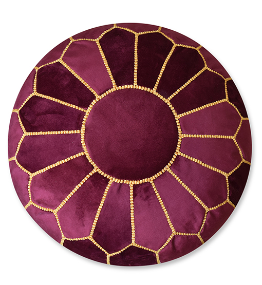 pink-yellow-poef.jpg Velvet Pouffe – Pink and Yellow | 55x35 cm Handcrafted Round Ottoman