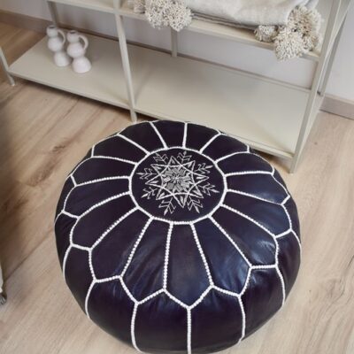 poufs-21.jpg Velvet Pouffe – Blue and White | 55x35 cm Handcrafted Round Ottoman