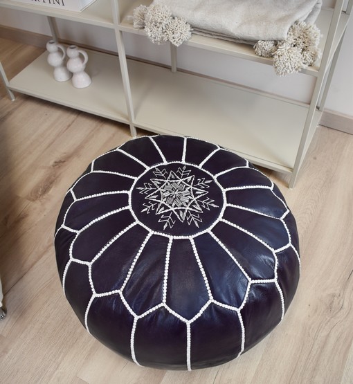 poufs-21.jpg Velvet Pouffe – Blue and White | 55x35 cm Handcrafted Round Ottoman