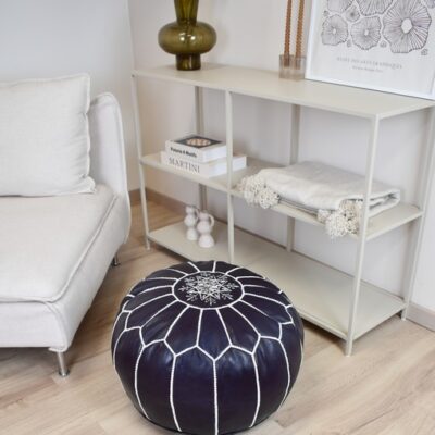 poufs-22.jpg Velvet Pouffe – Blue and White | 55x35 cm Handcrafted Round Ottoman