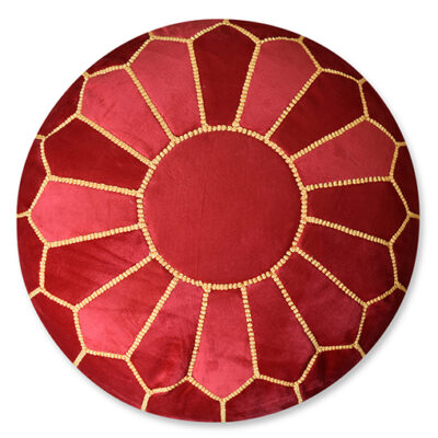 red-yellow-poef.jpg Velvet Pouffe – Red and Yellow | 50x35 cm Handcrafted Round Ottoman