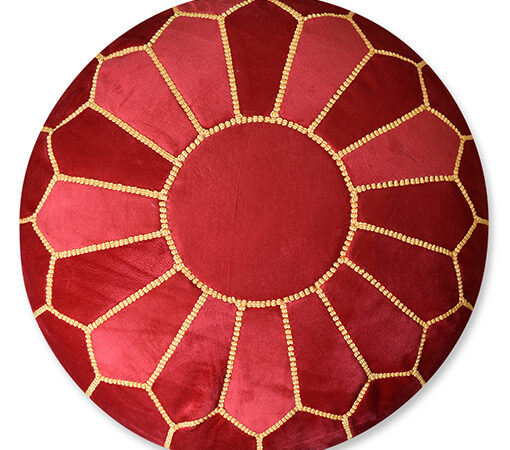 Velvet Pouffe – Red and Yellow | 50x35 cm Handcrafted Round Ottoman