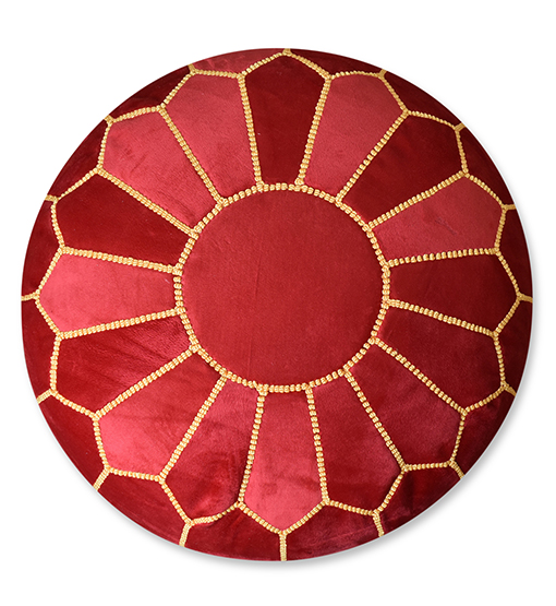 red-yellow-poef.jpg Velvet Pouffe – Red and Yellow | 50x35 cm Handcrafted Round Ottoman