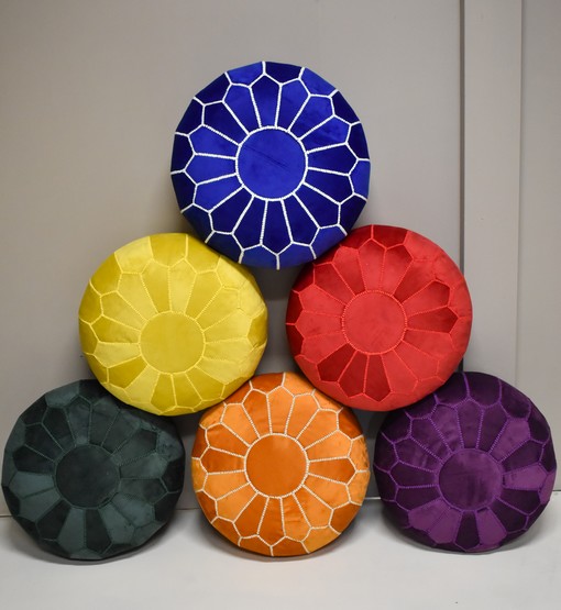 velvet-pouf-1-1.jpg Velvet Pouffe – Neon Green | 55x35 cm Handcrafted Round Ottoman