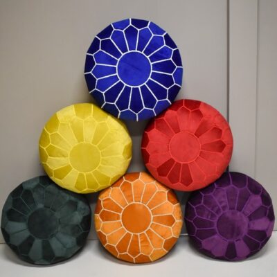 velvet-pouf-1.jpg Velvet Pouffe – Denim Blue | 55x35 cm Handcrafted Round Ottoman
