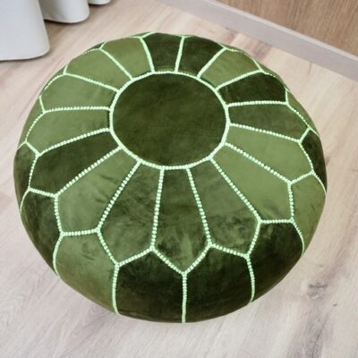 velvet-pouf-green-neon1.jpg Velvet Pouffe – Neon Green | 55x35 cm Handcrafted Round Ottoman
