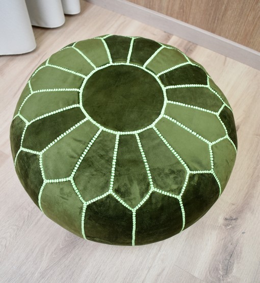 velvet-pouf-green-neon1.jpg Velvet Pouffe – Neon Green | 55x35 cm Handcrafted Round Ottoman