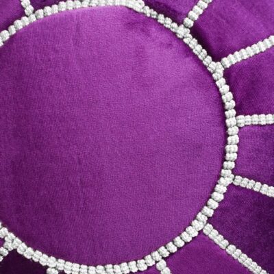 velvet-pouf-purple-and-white-detail.jpg Velvet Pouffe – Blue and White | 55x35 cm Handcrafted Round Ottoman
